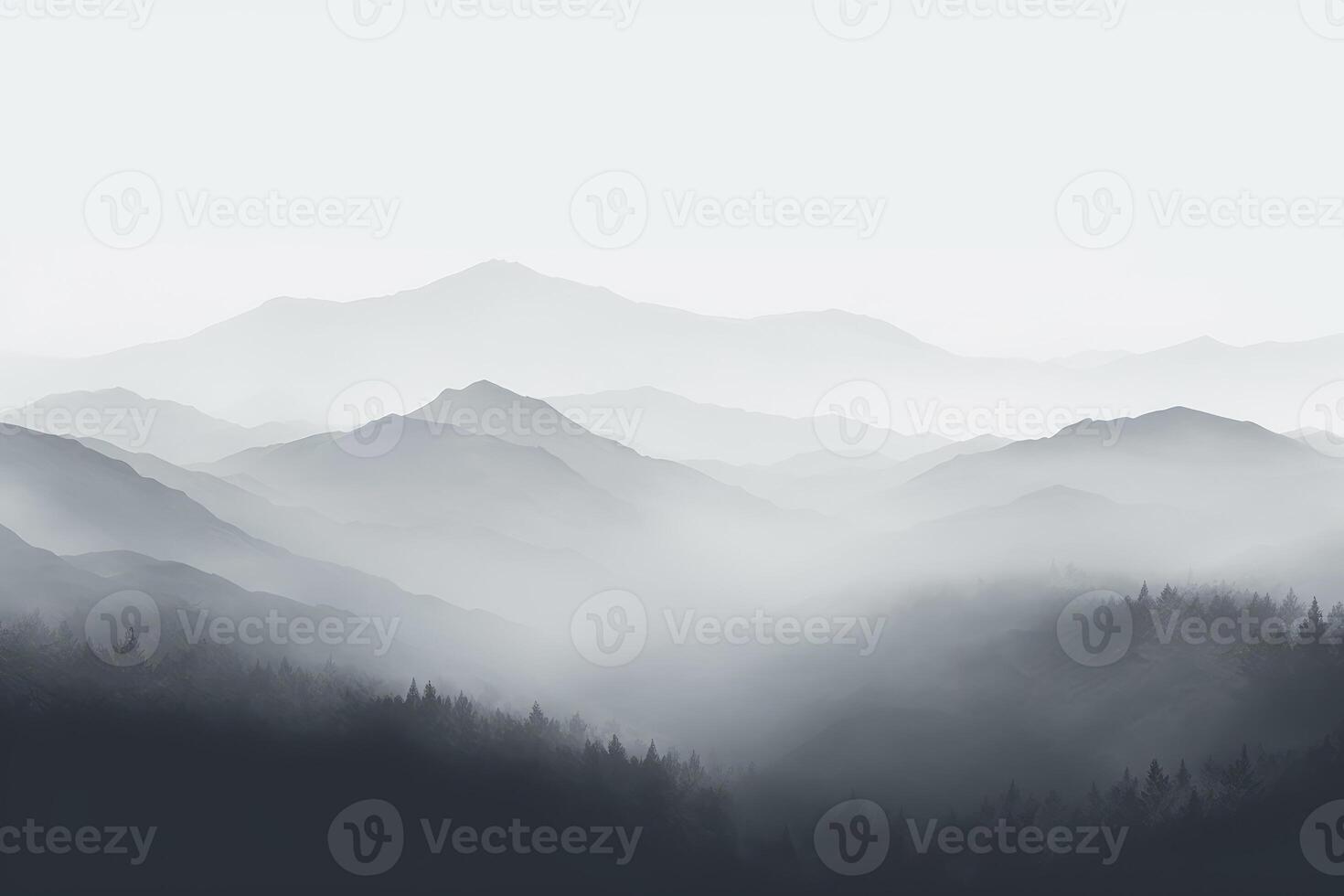 ai generado montaña rango oscurecido por niebla foto
