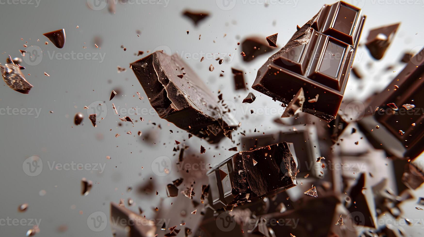 AI generated Sweet dark chocolate bar broken into pieces. AI Generated photo