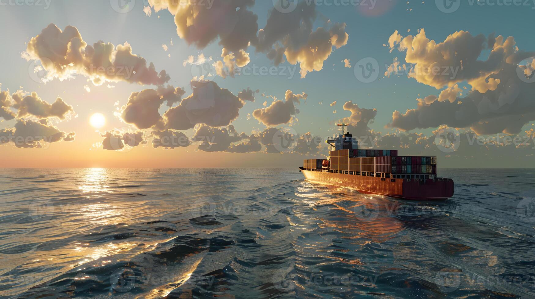 AI generated A ship for transporting cargo containers and also unloading it at the docks of a cargo port. AI Generated photo
