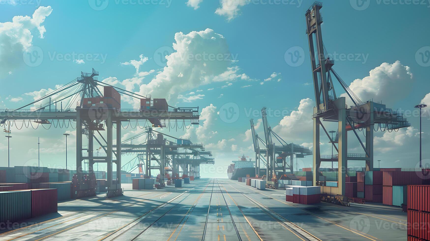 AI generated A ship for transporting cargo containers and also unloading it at the docks of a cargo port. AI Generated photo