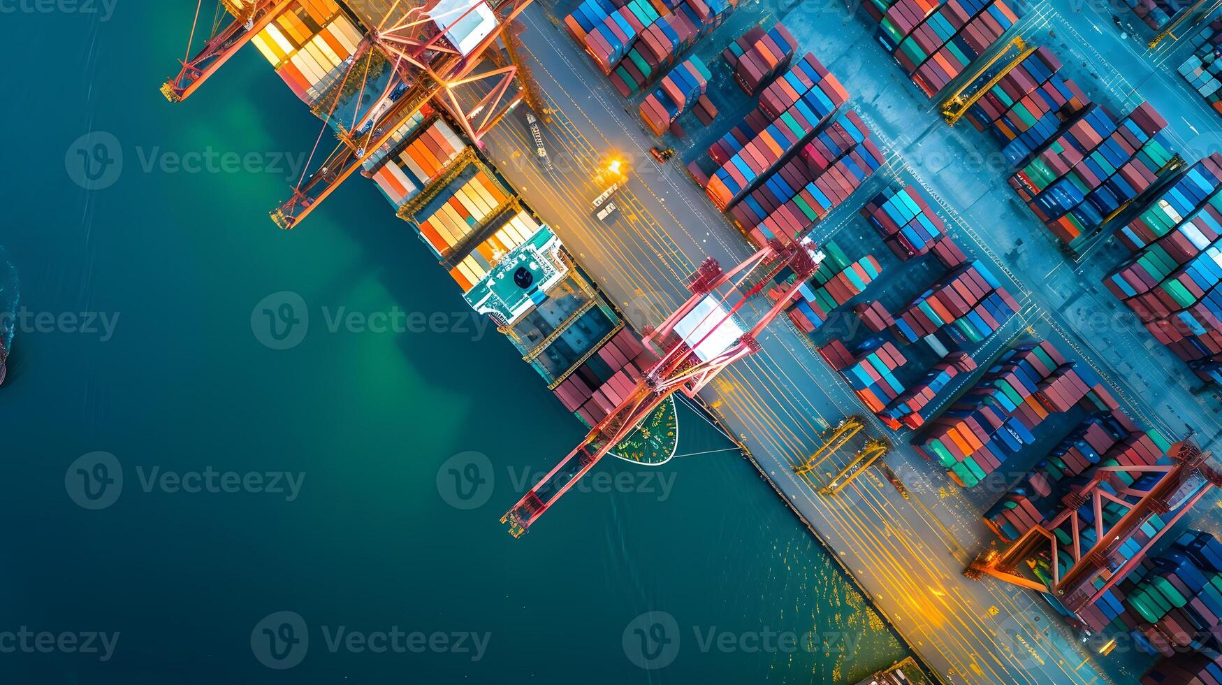 AI generated A ship for transporting cargo containers and also unloading it at the docks of a cargo port. AI Generated photo