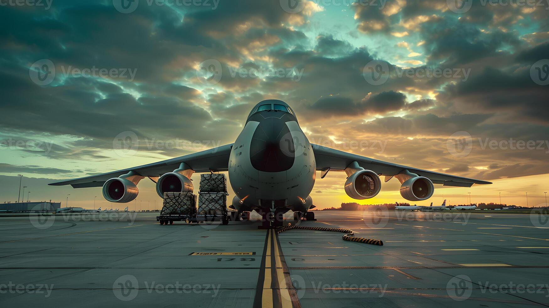 ai generado un carga avión a el aeropuerto muelles cargas o descarga carga. ai generado foto