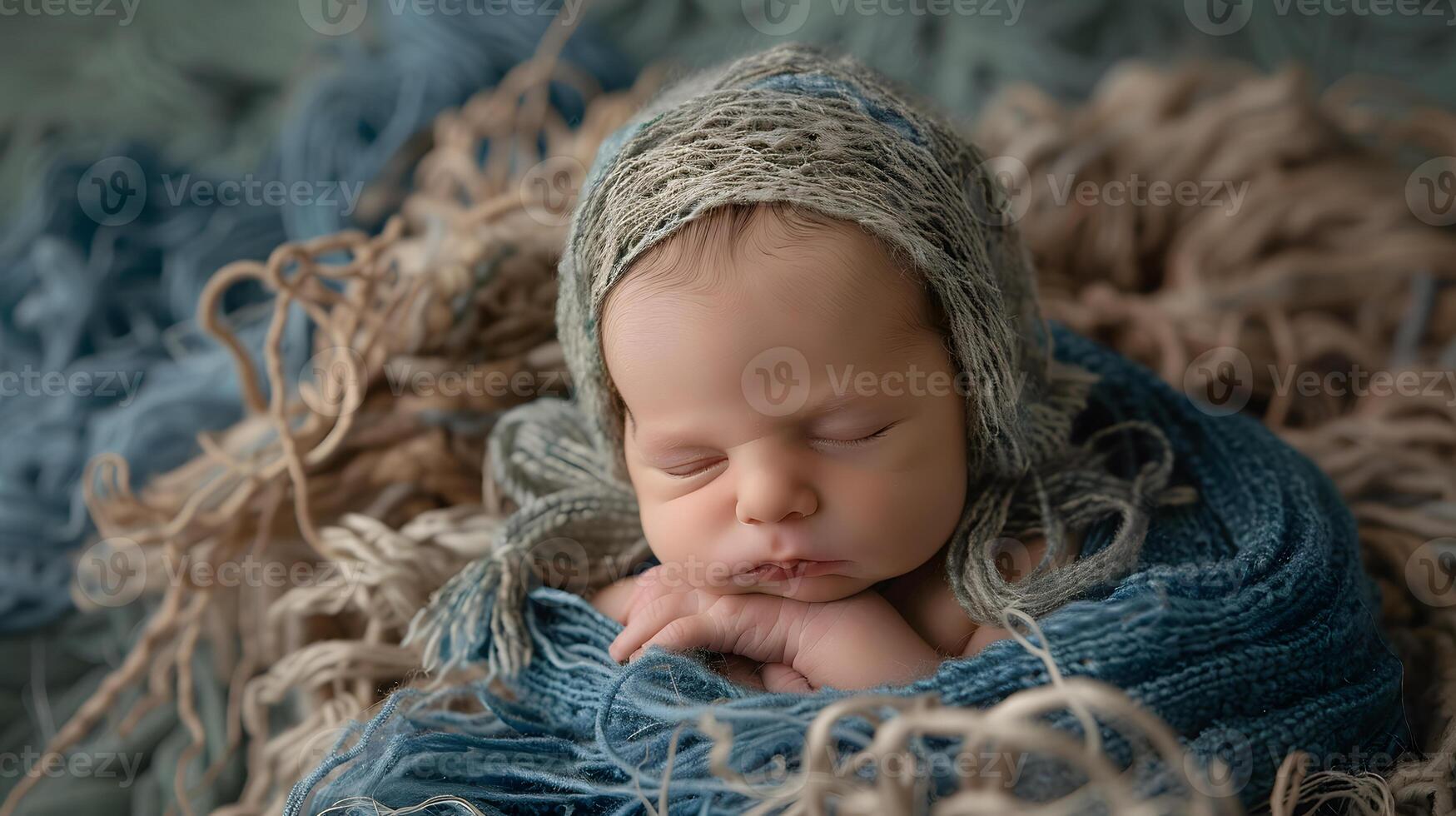 AI generated A beautiful newborn baby in soft comfortable clothes. AI Generated photo