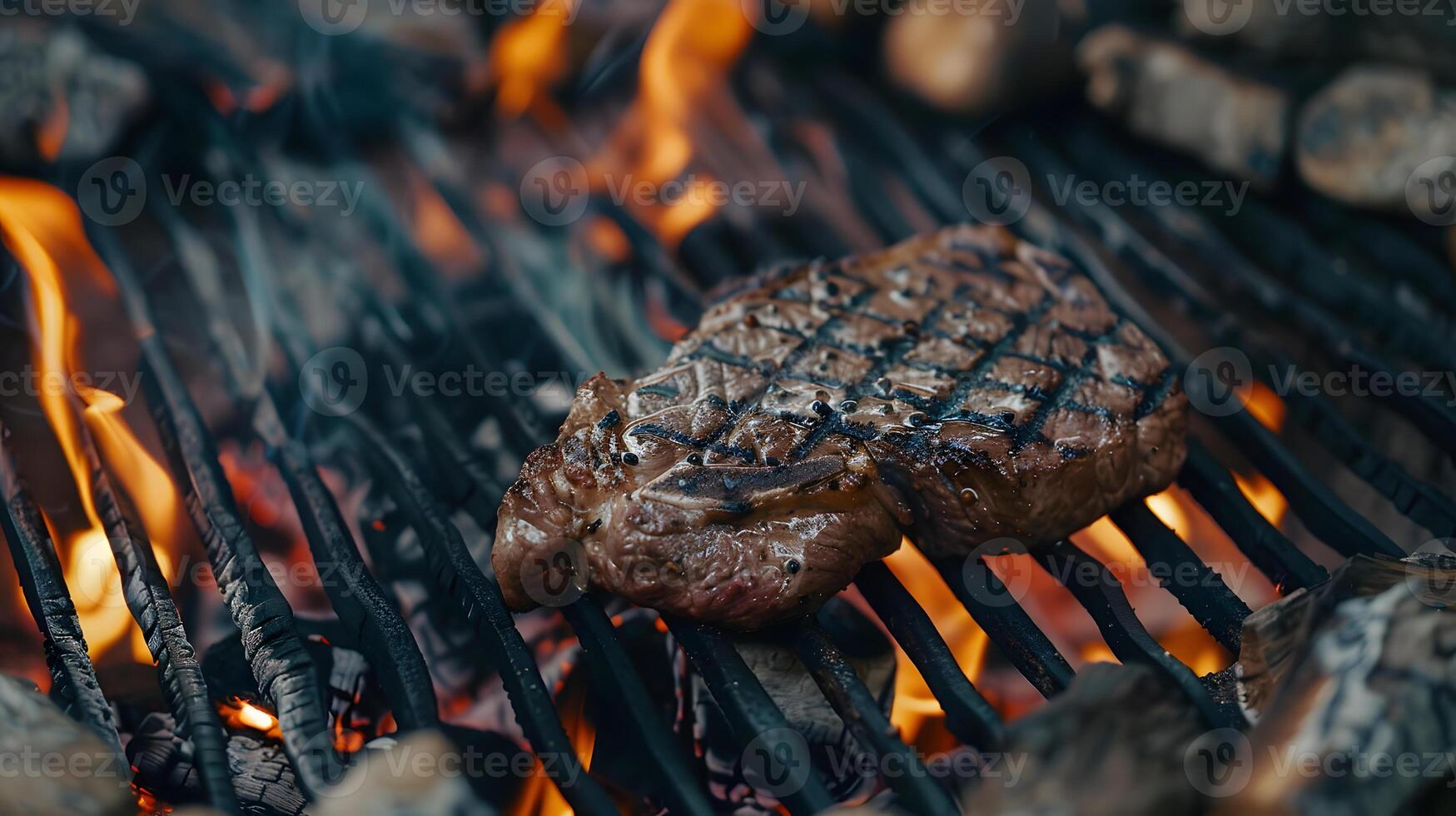 AI generated Fresh juicy delicious beef steak on a dark background. AI Generated photo