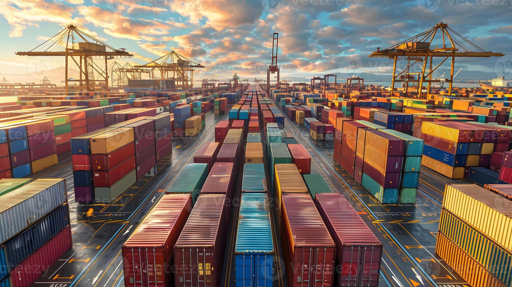 AI generated A ship for transporting cargo containers and also unloading it at the docks of a cargo port. AI Generated photo