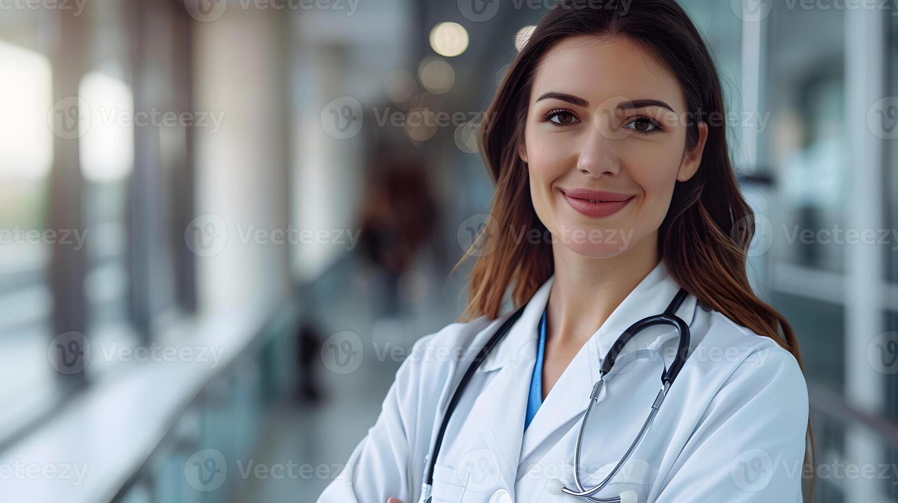 AI generated Portrait of a female medical worker with a stethoscope. AI Generated photo