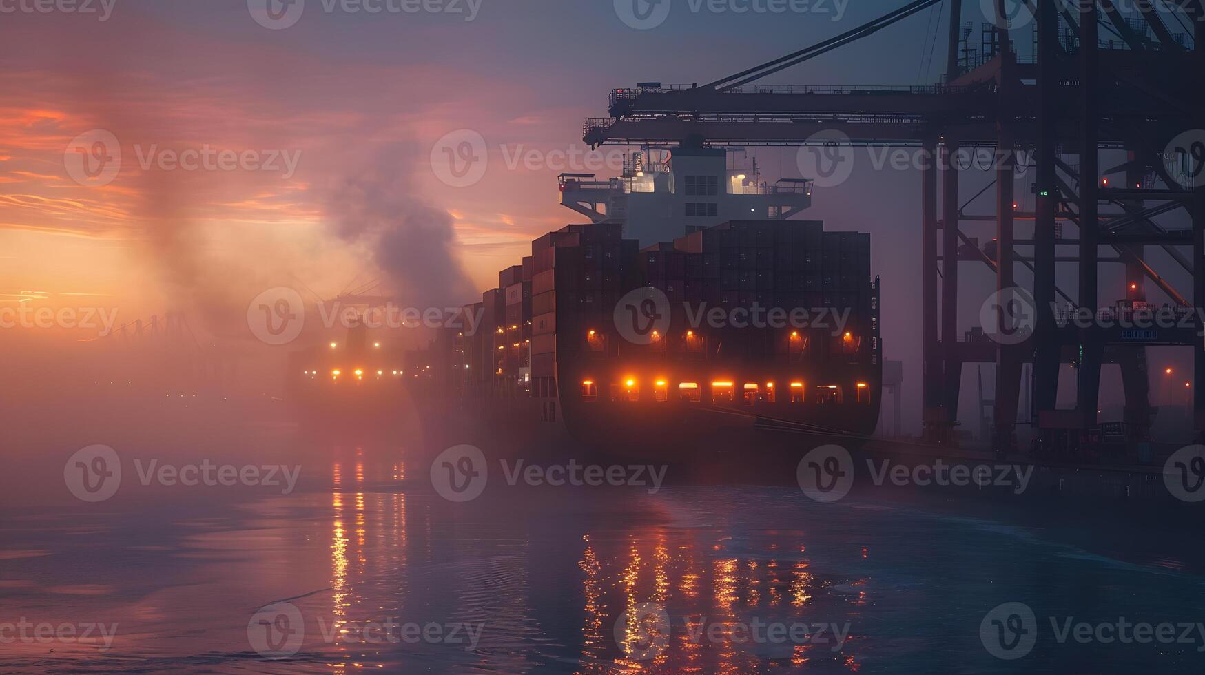 AI generated A ship for transporting cargo containers and also unloading it at the docks of a cargo port. AI Generated photo