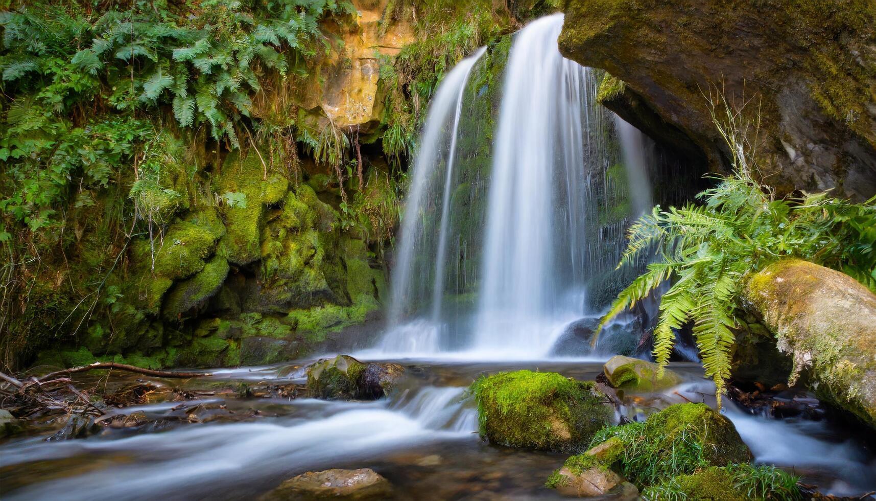 AI generated Long exposure of beautiful waterfall in forest photo