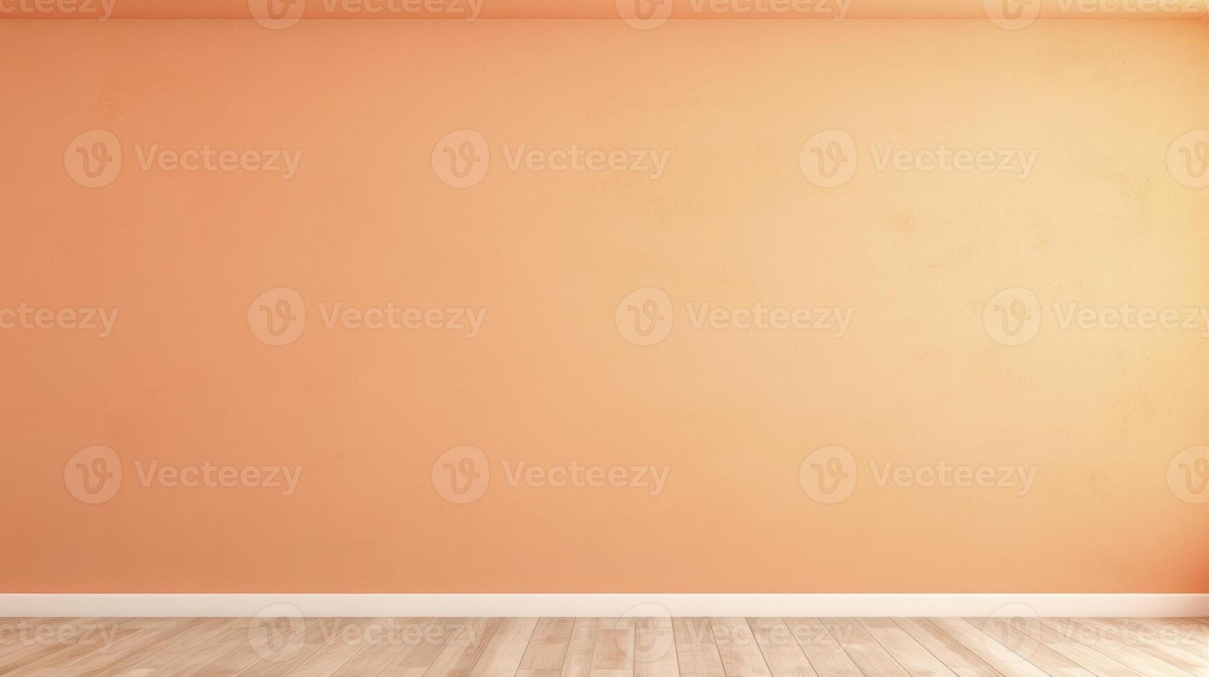 AI Generated Empty Room With Orange Wall and Wooden Floors photo