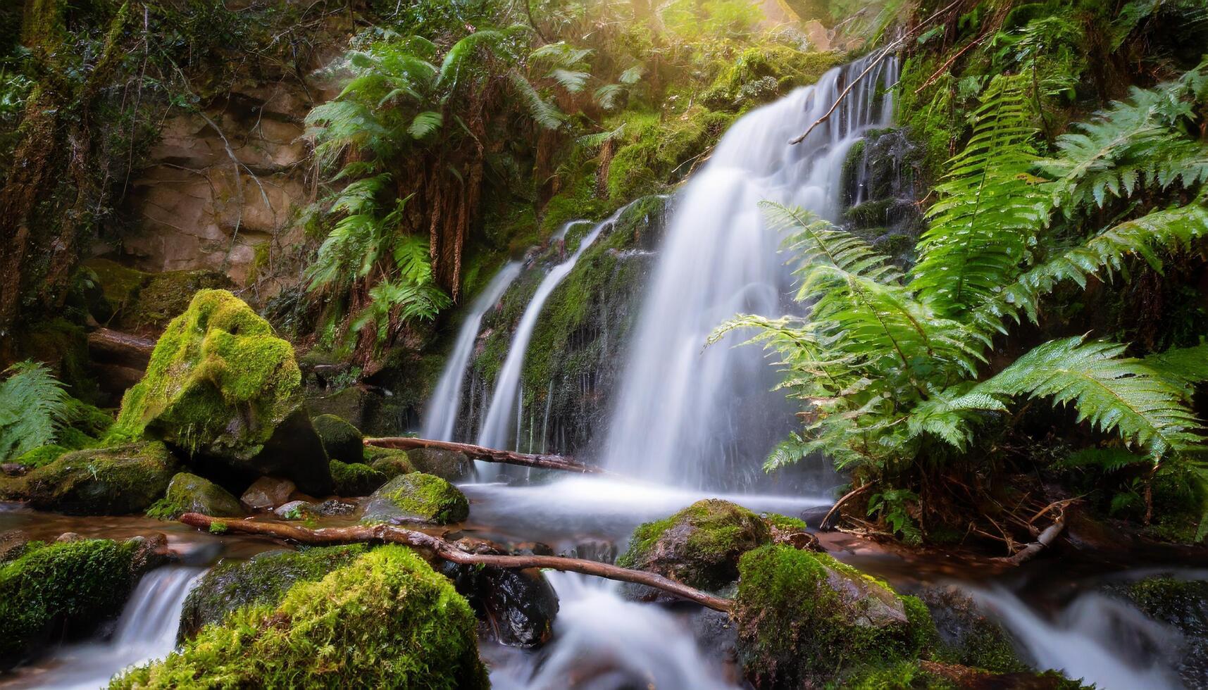 AI generated Long exposure of beautiful waterfall in forest photo