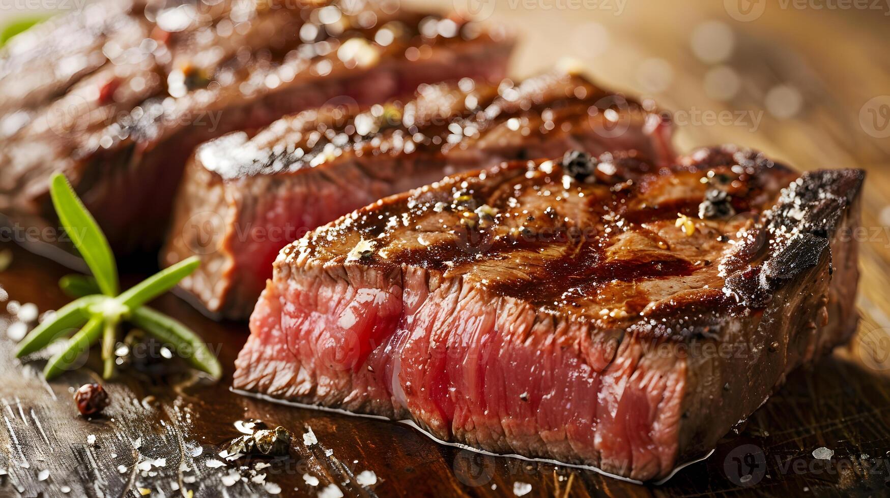 AI generated Fresh juicy delicious beef steak on a dark background. AI Generated photo