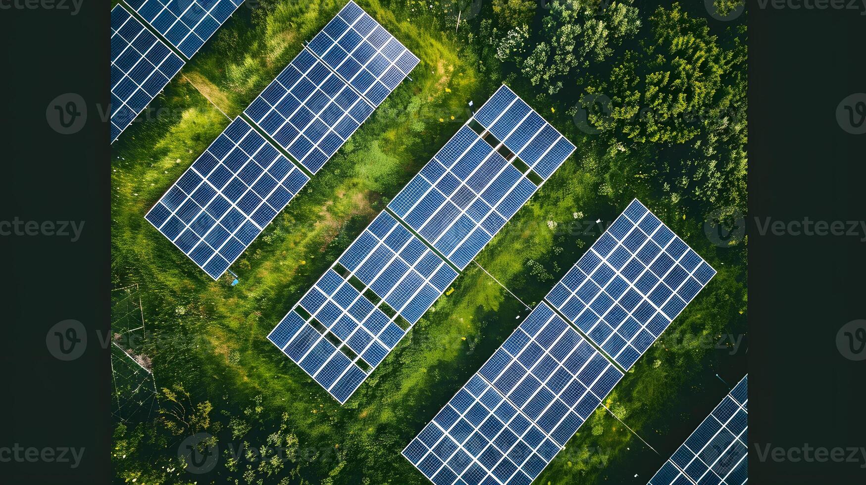 AI generated Fields of solar panels and systems to produce green electricity. AI Generated photo