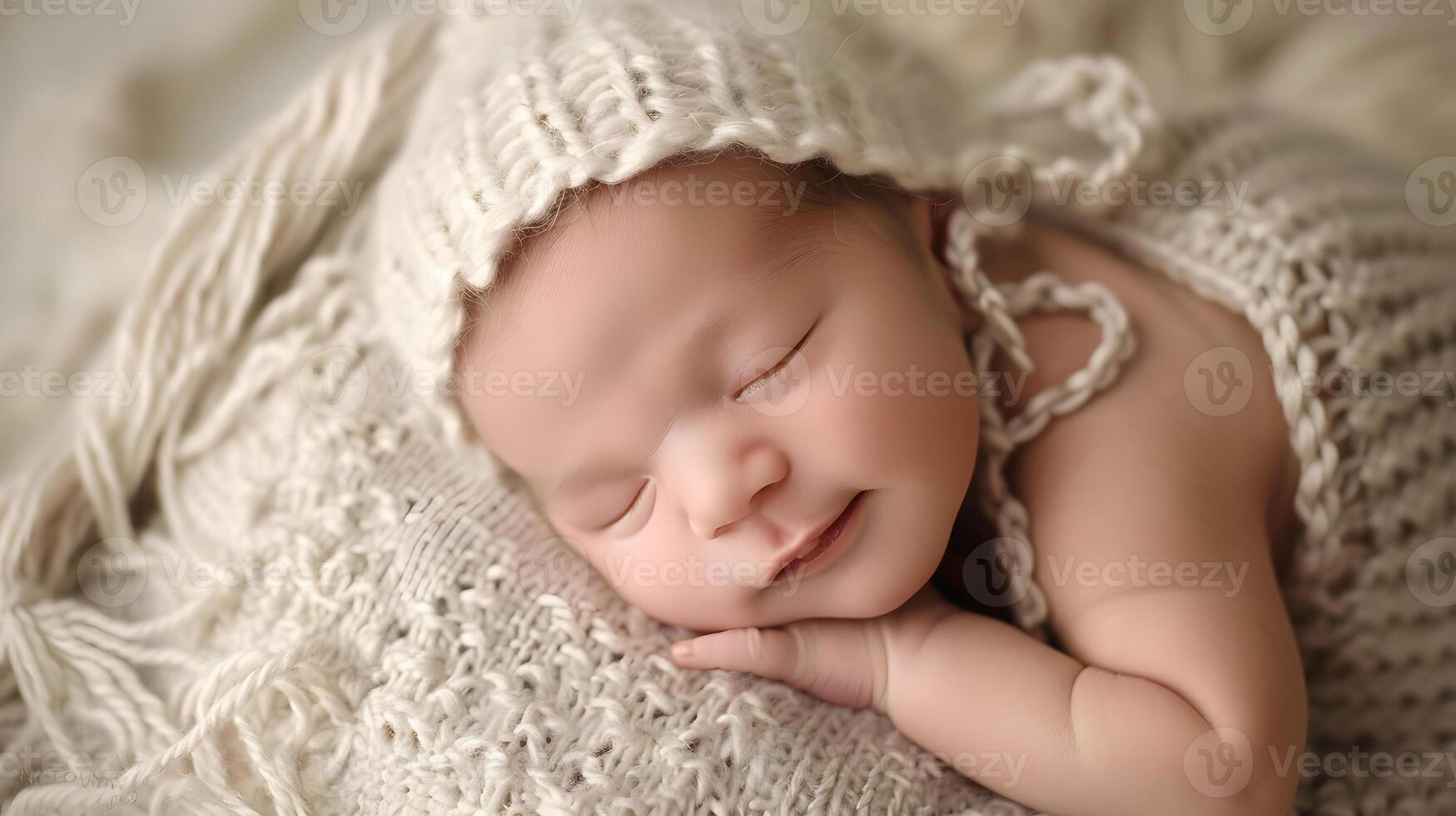 AI generated A beautiful newborn baby in soft comfortable clothes. AI Generated photo