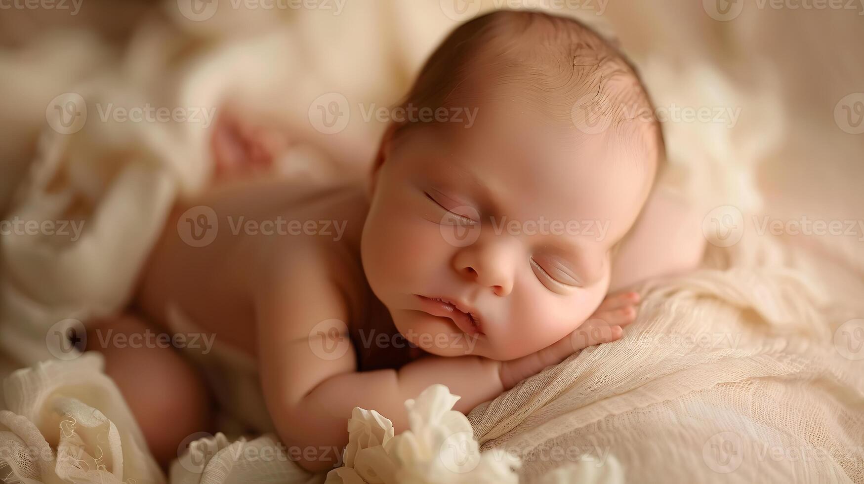 AI generated A beautiful newborn baby in soft comfortable clothes. AI Generated photo