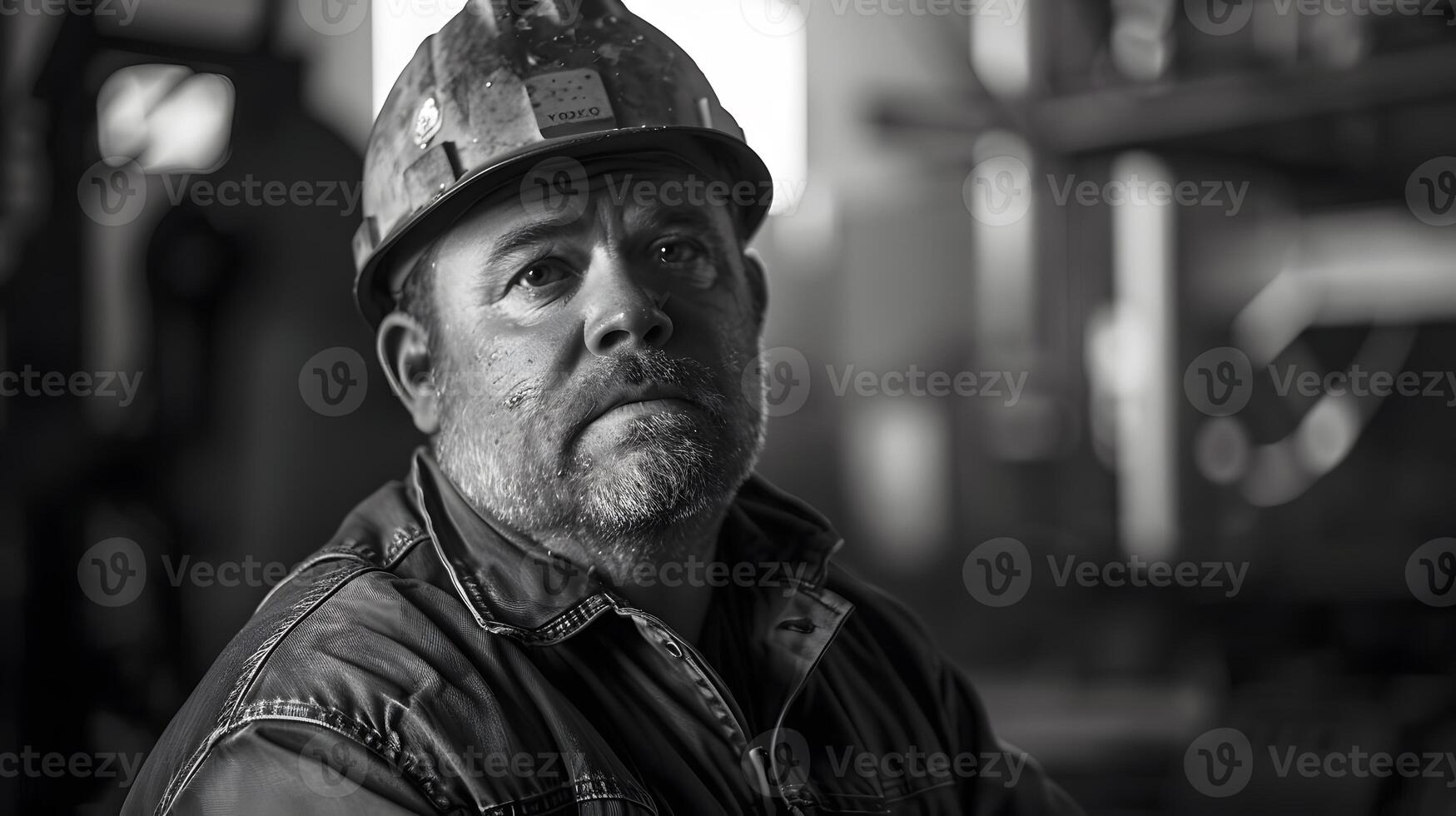 AI generated Portrait of a working man in a uniform and a hard hat. AI Generated photo