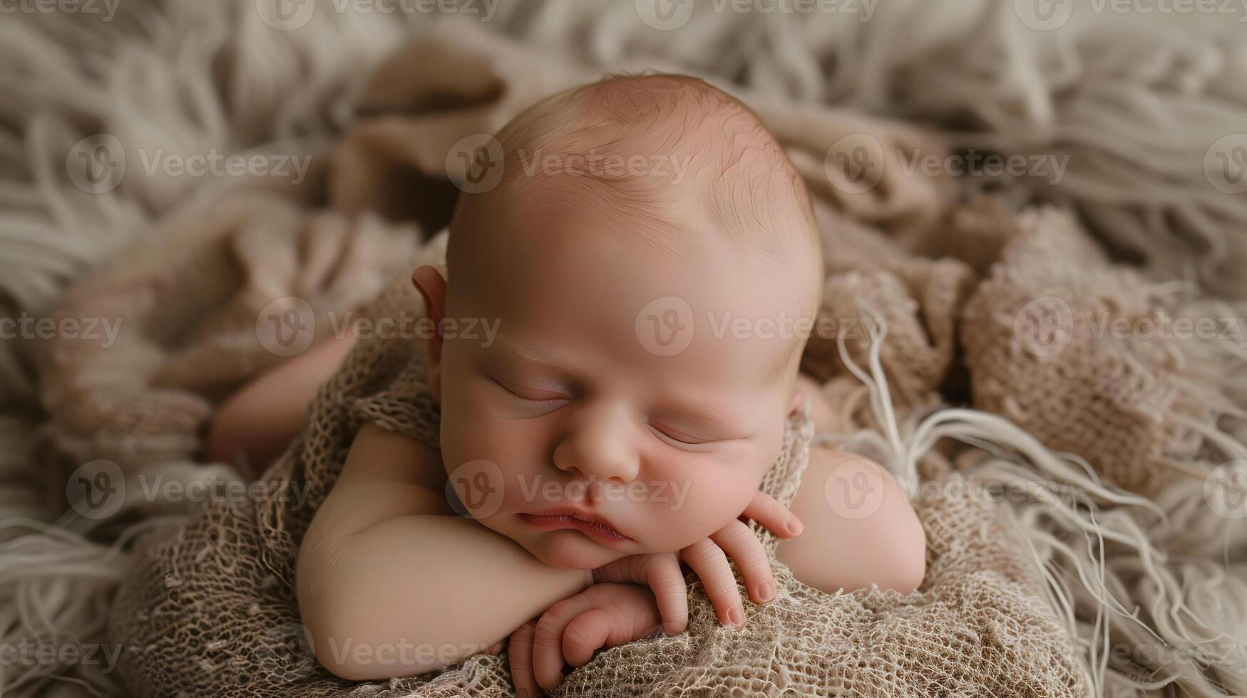 AI generated A beautiful newborn baby in soft comfortable clothes. AI Generated photo