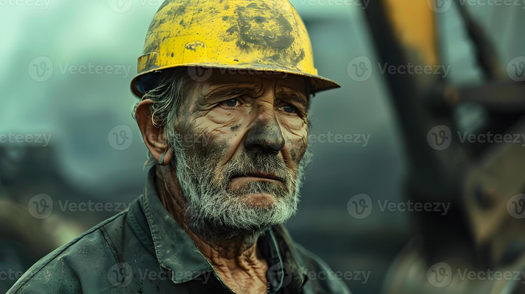 AI generated Portrait of a working man in a uniform and a hard hat. AI Generated photo