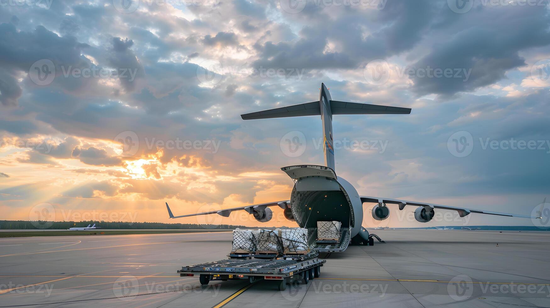 ai generado un carga avión a el aeropuerto muelles cargas o descarga carga. ai generado foto