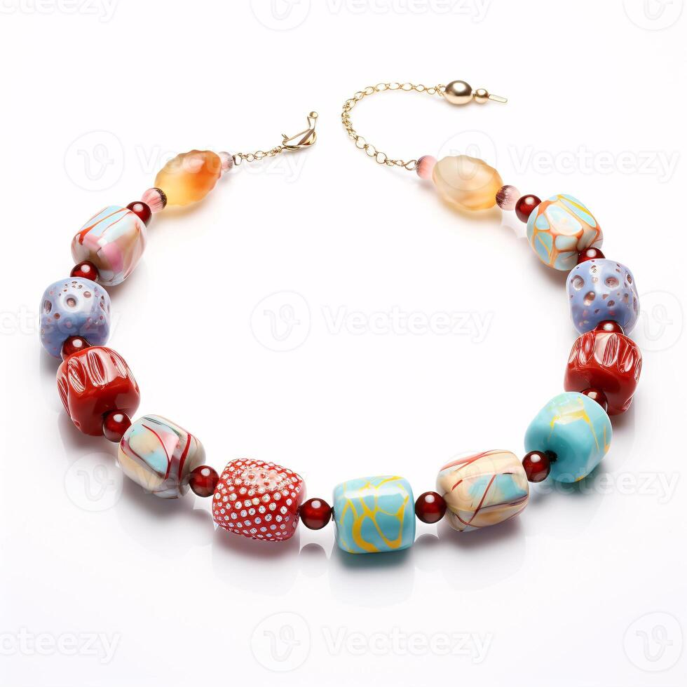 AI generated Gorgeous bead necklace isolated on bright background a perfect addition to any jewellery collection. photo