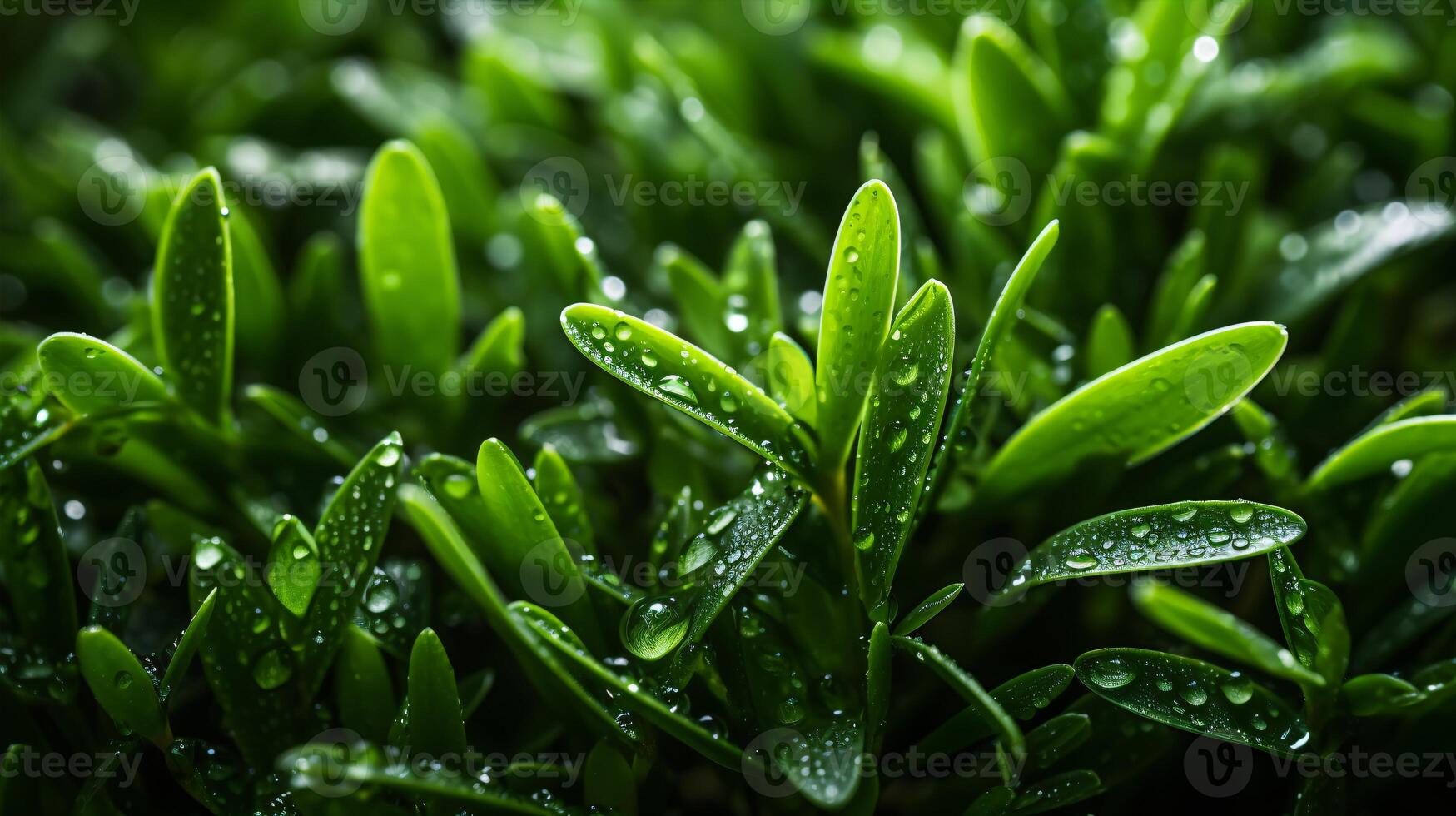 AI generated A lush meadow hued in emerald with extreme close up details. photo
