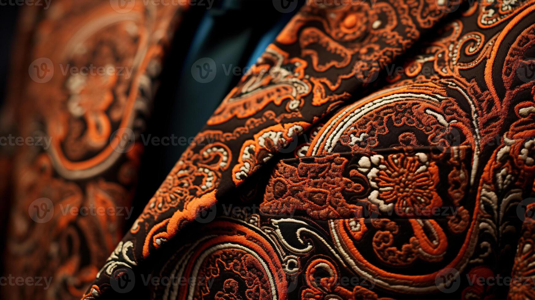 AI generated Intimate view of formalwear coat. A tight shot of a blazer. Intimate closeup of a coat. Close-up view. photo