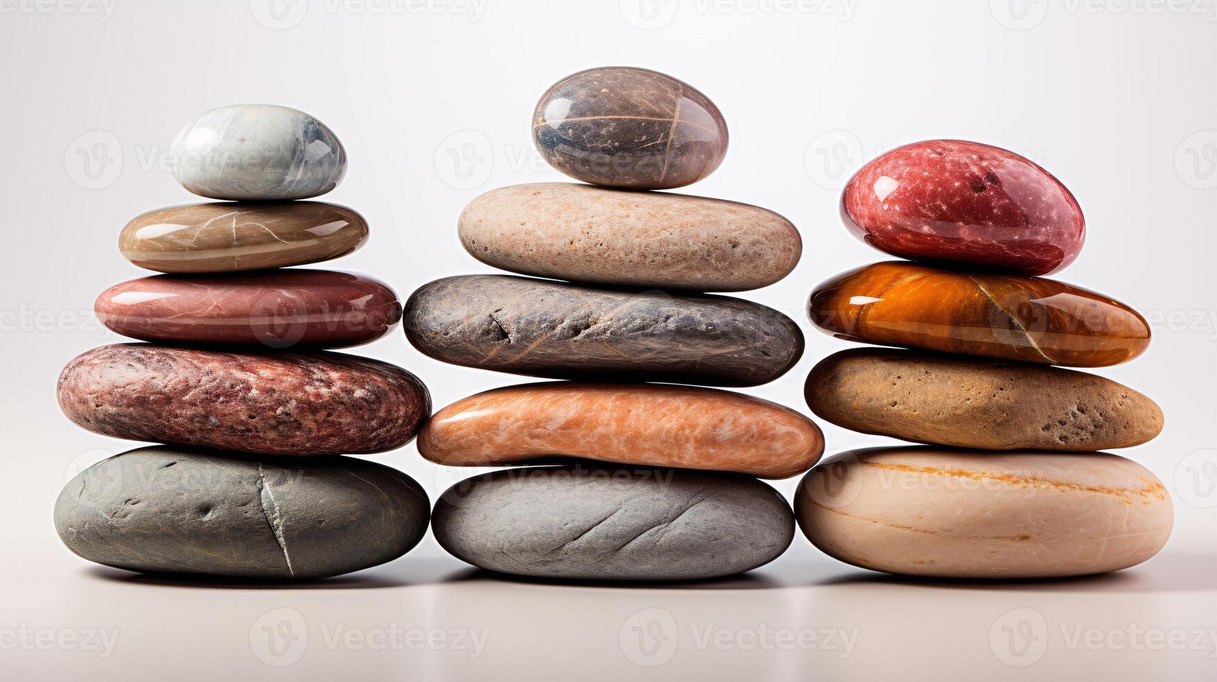 AI generated A stack of ornamental stones sitting on a white background. photo