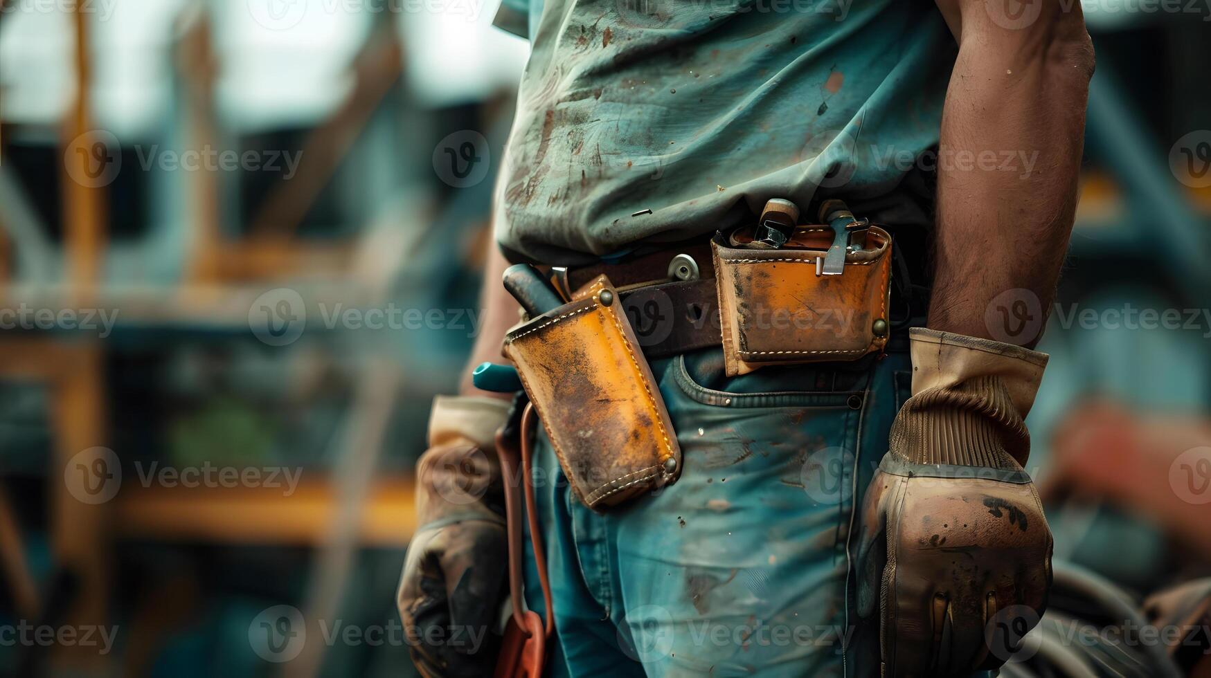 AI generated Portrait of a working man in a uniform and a hard hat. AI Generated photo