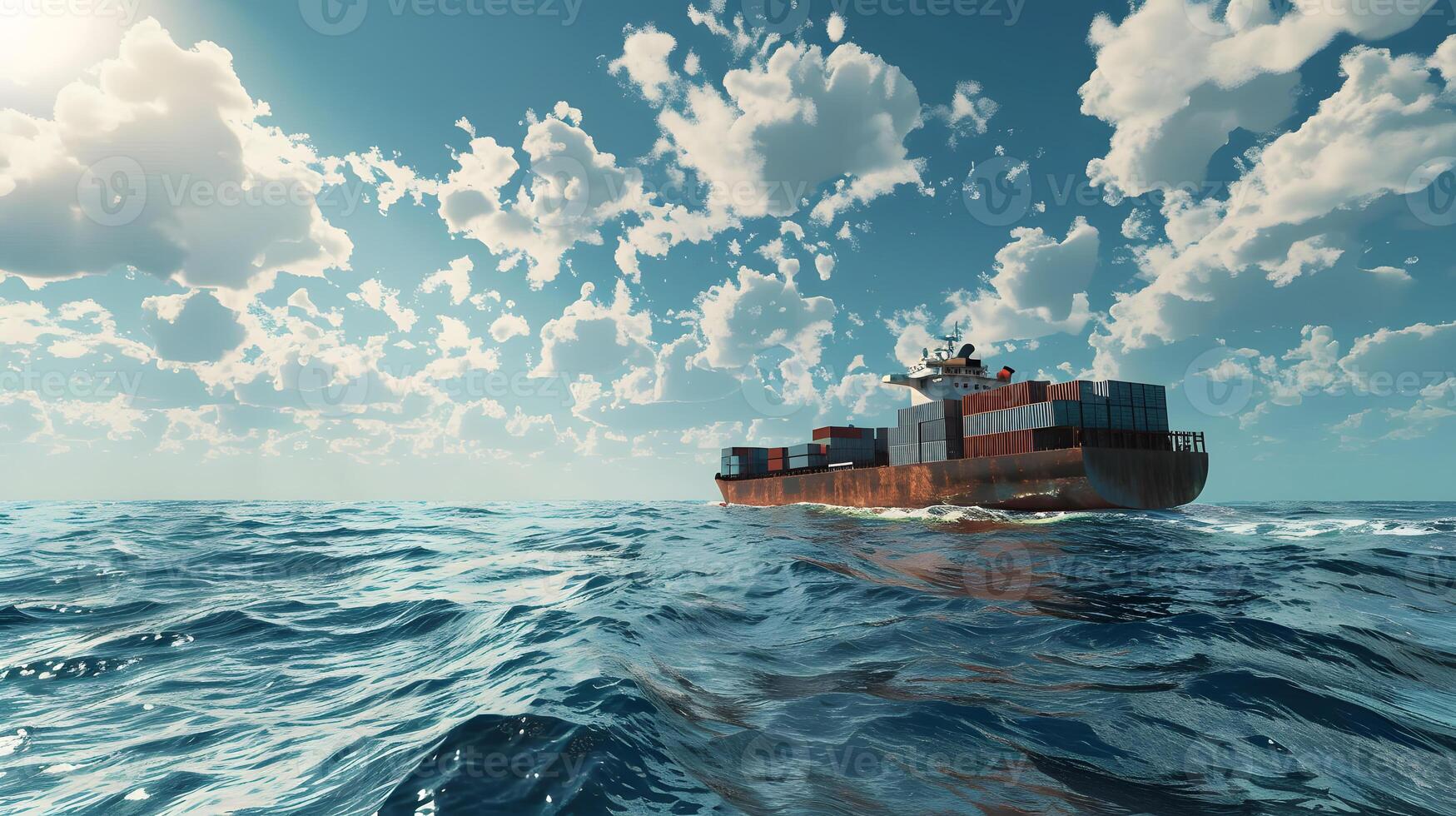 AI generated A ship for transporting cargo containers and also unloading it at the docks of a cargo port. AI Generated photo