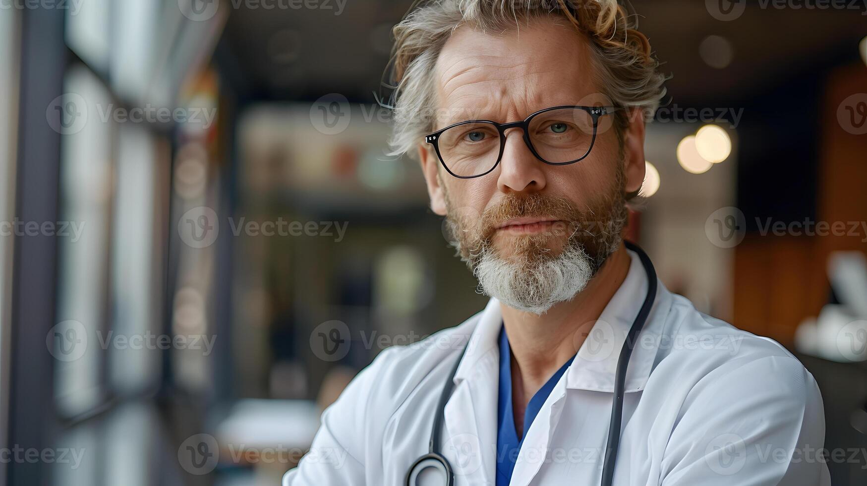 AI generated Portrait of a male medical worker with a stethoscope. AI Generated photo