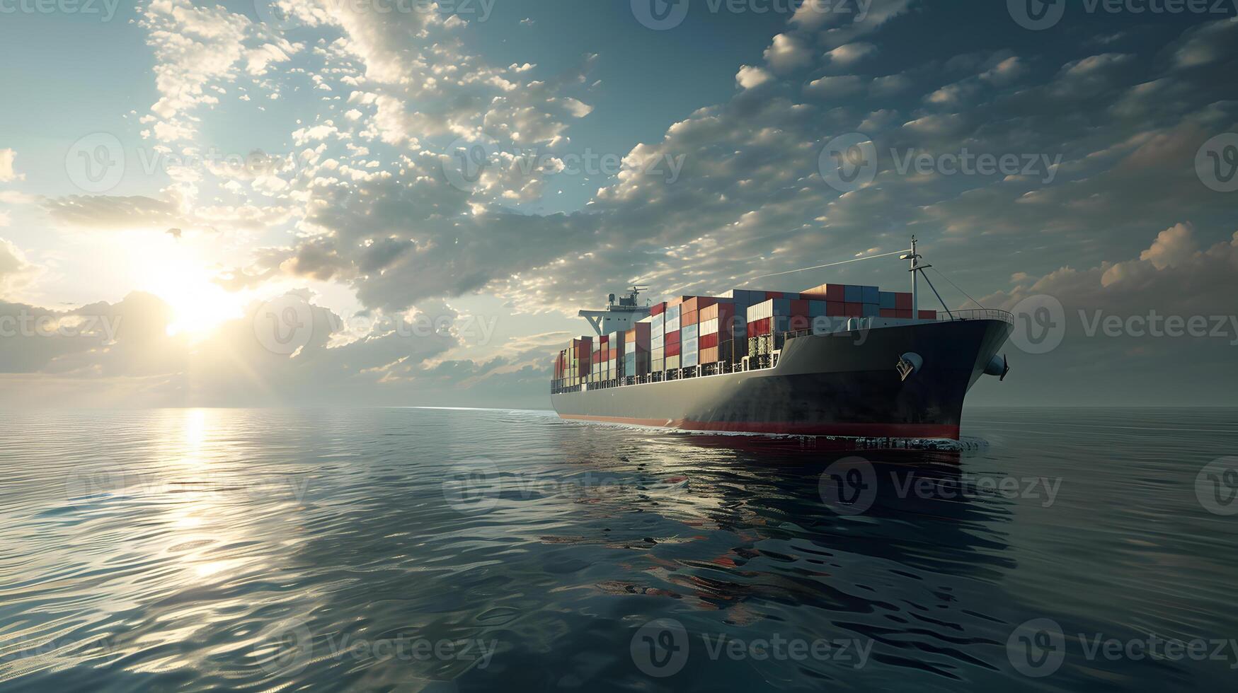 AI generated A ship for transporting cargo containers and also unloading it at the docks of a cargo port. AI Generated photo