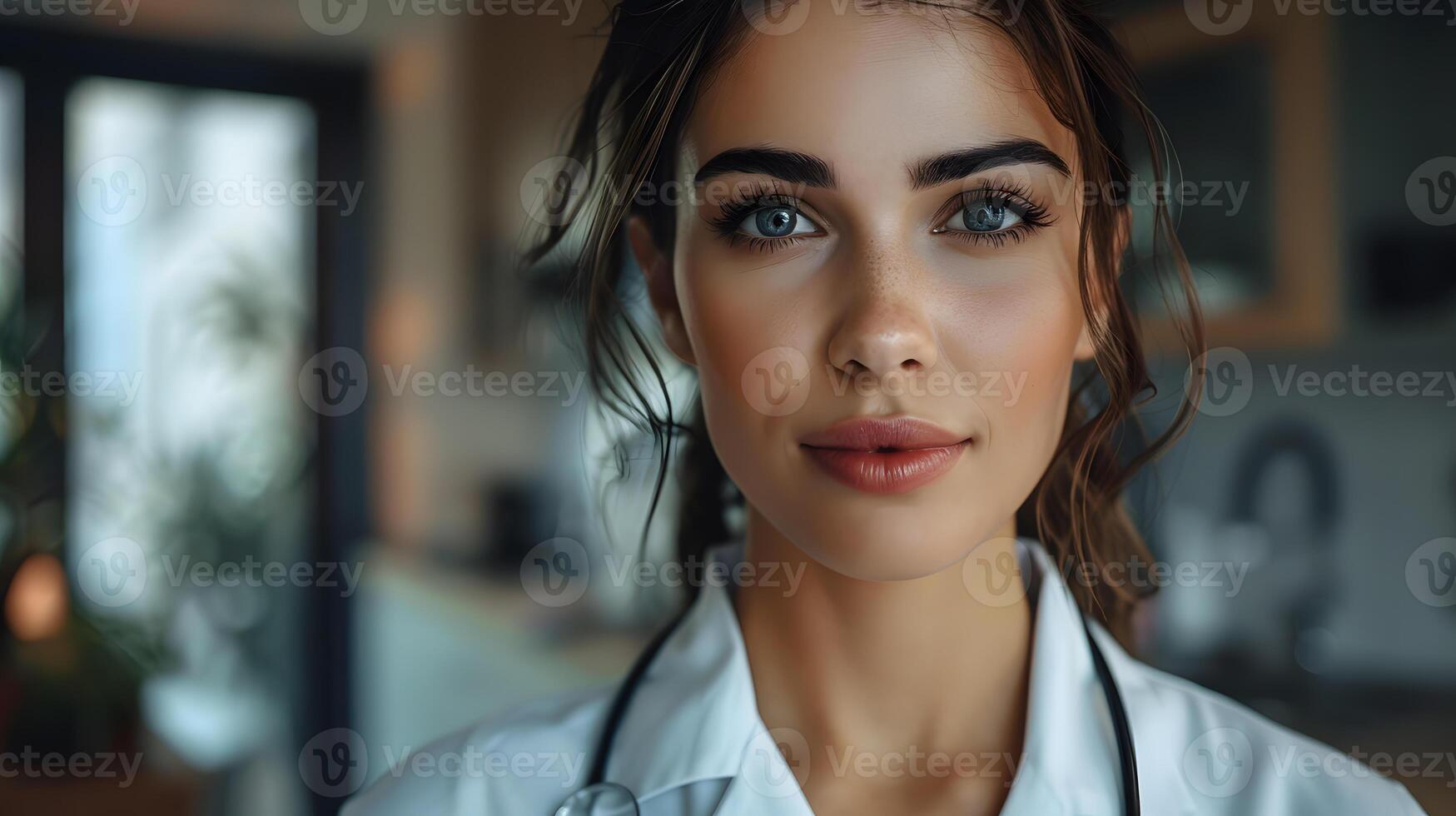 AI generated Portrait of a female medical worker with a stethoscope. AI Generated photo
