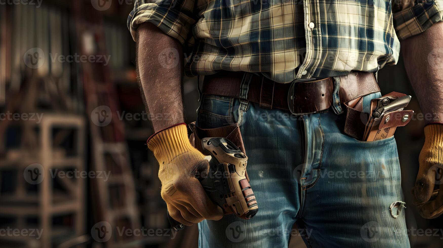 AI generated Portrait of a working man in a uniform and a hard hat. AI Generated photo