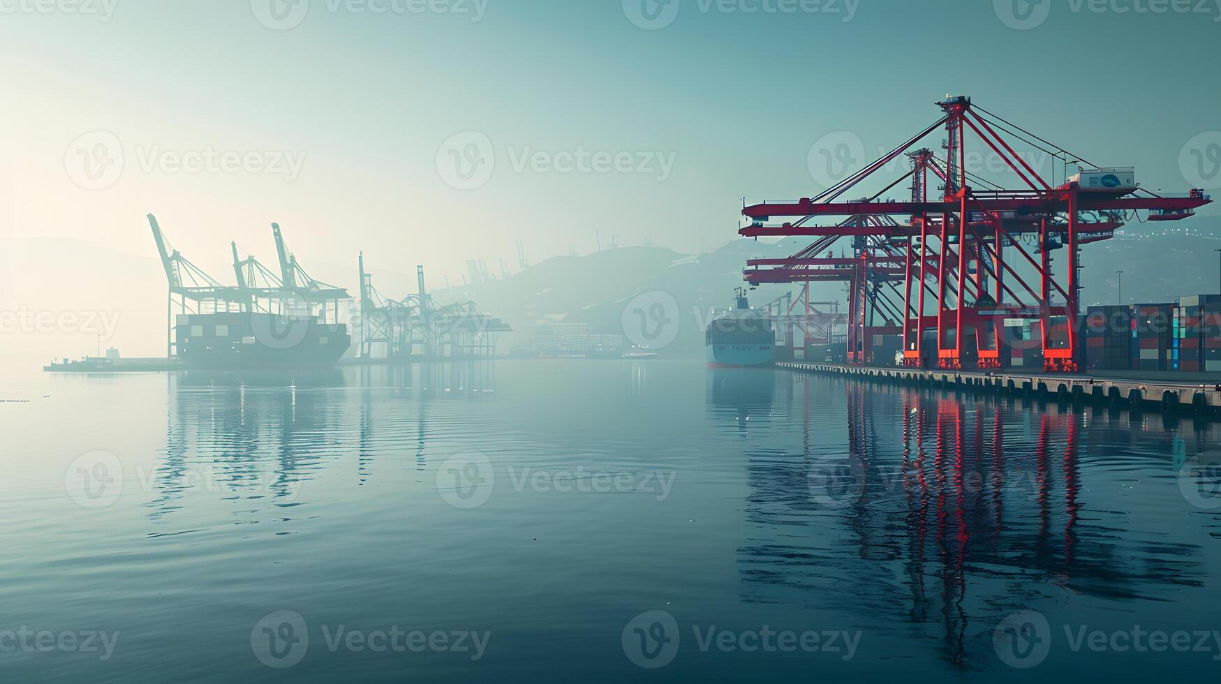 ai generado un Embarcacion para transportar carga contenedores y además descarga eso a el muelles de un carga puerto. ai generado foto