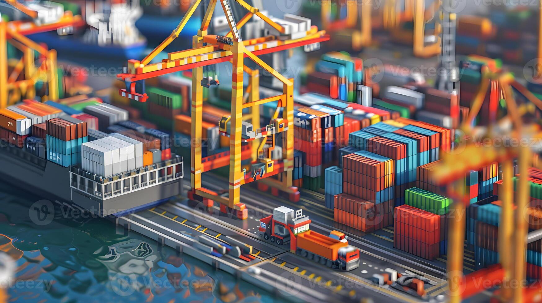 AI generated A ship for transporting cargo containers and also unloading it at the docks of a cargo port. AI Generated photo