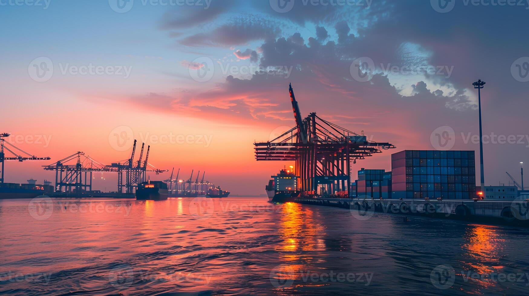 AI generated A ship for transporting cargo containers and also unloading it at the docks of a cargo port. AI Generated photo