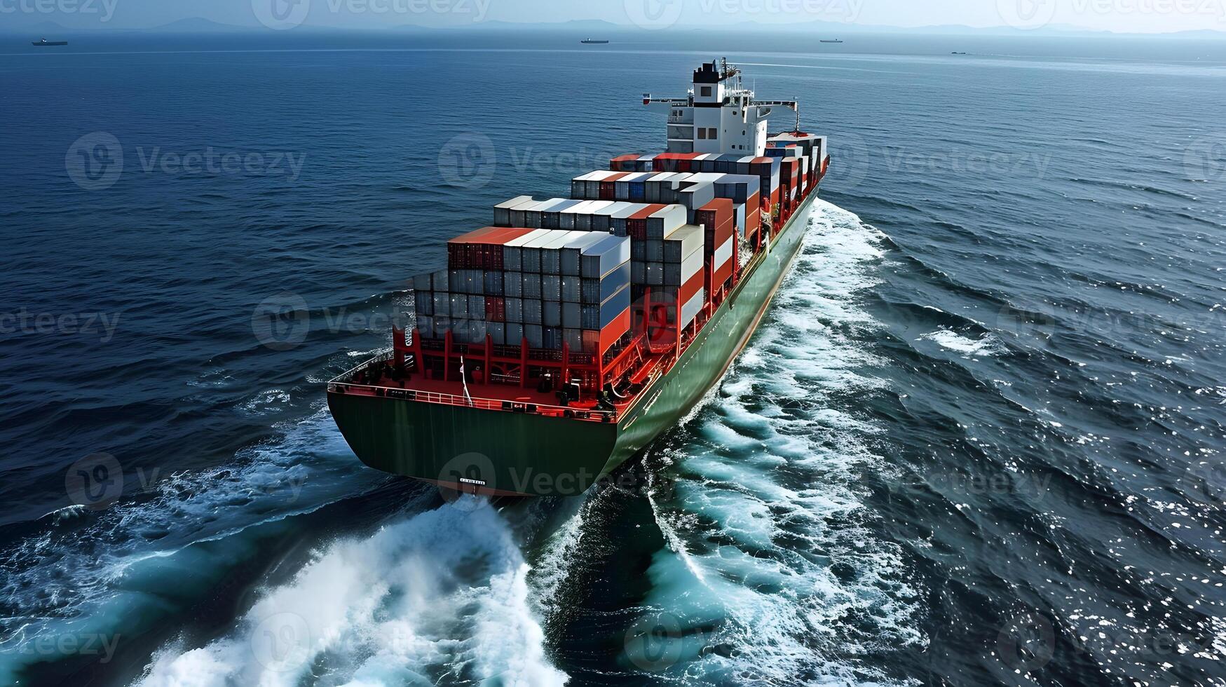 AI generated A ship for transporting cargo containers and also unloading it at the docks of a cargo port. AI Generated photo