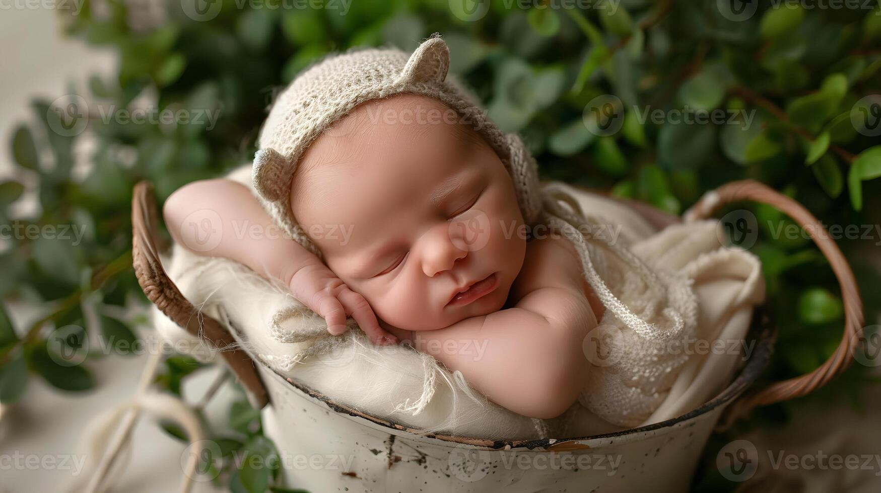 ai generado un hermosa recién nacido bebé en suave cómodo ropa. ai generado foto
