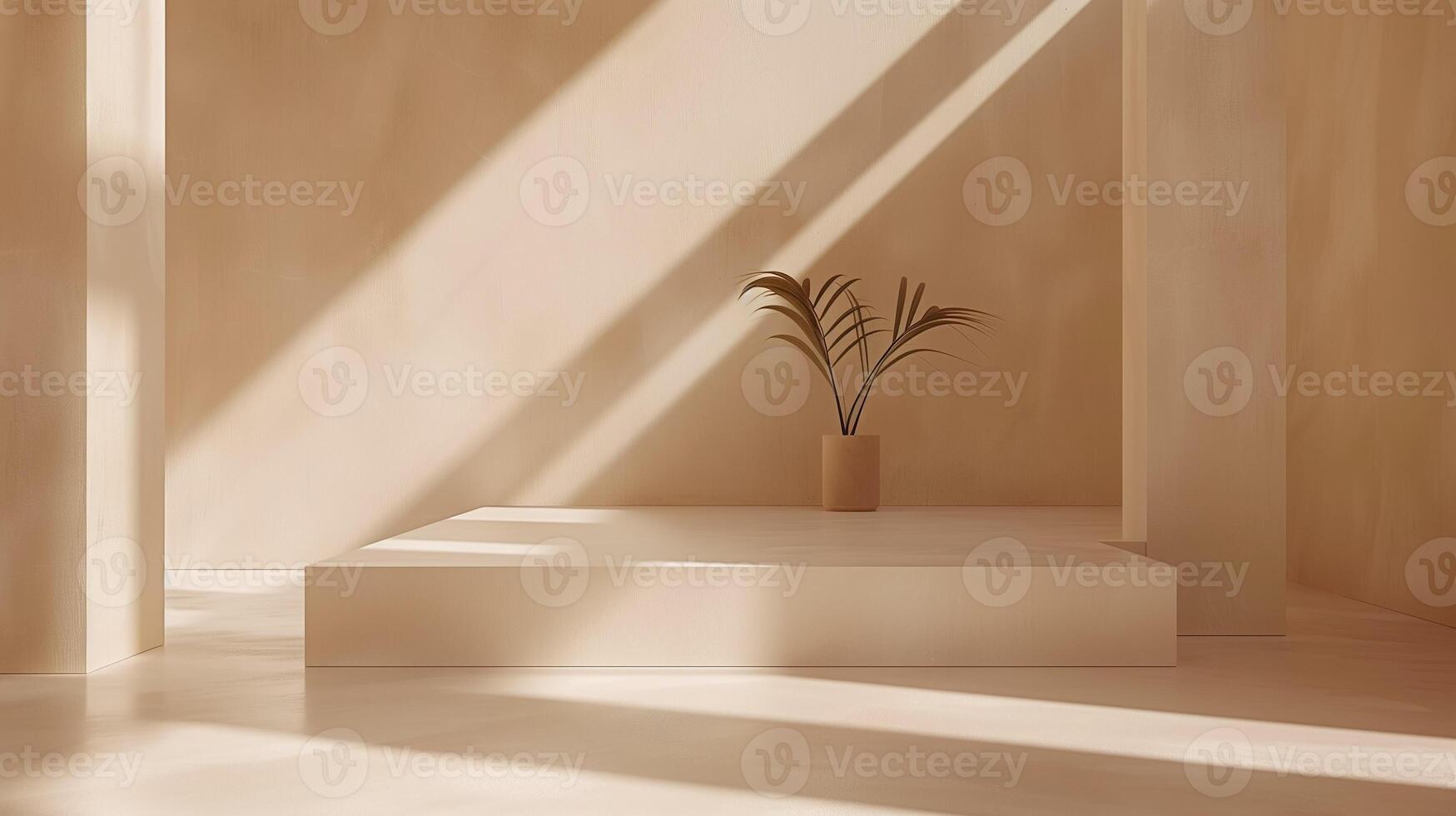 ai generado un minimalista habitación bañado en natural luz de sol caracteristicas un solitario en conserva planta, creando un pacífico y sereno interior atmósfera. foto