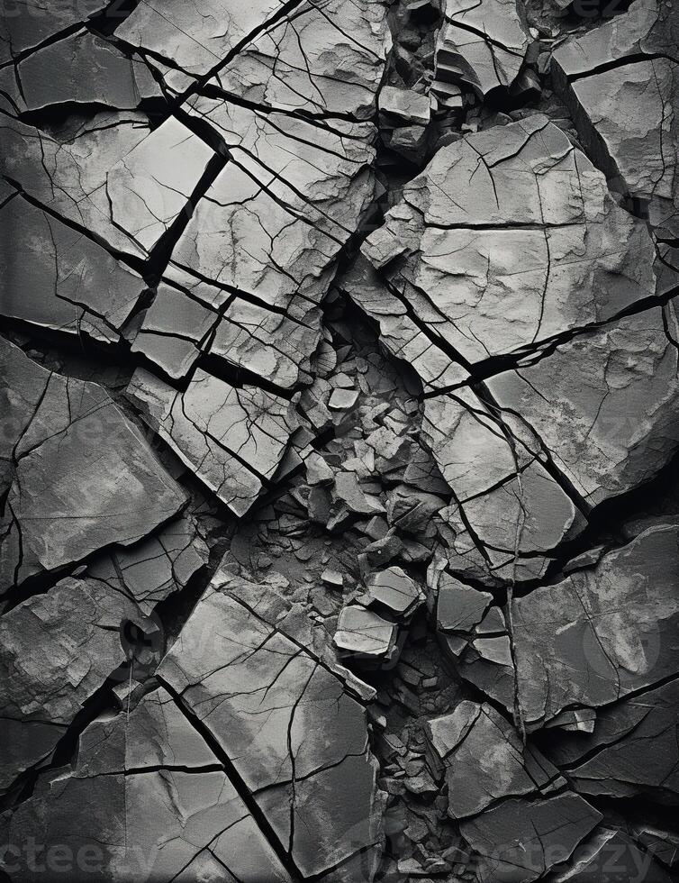 AI generated Close-up of cracked earth, highlighting the complex patterns and textures created by natural erosion processes. photo