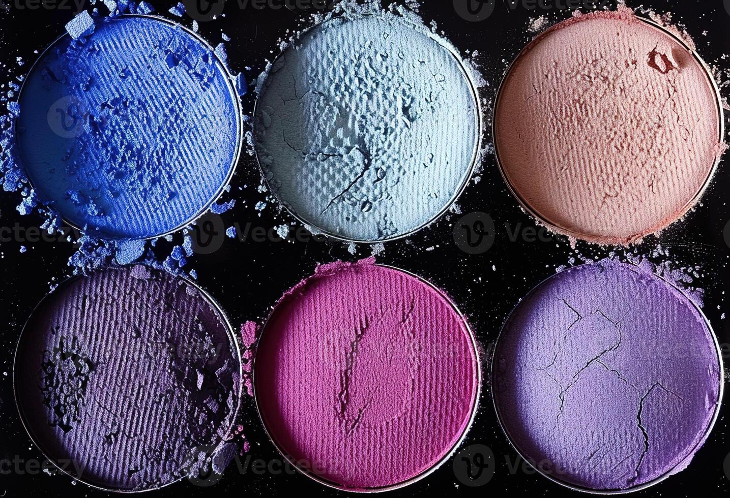 AI generated Vibrant collection of crushed eye shadow, high quality makeup palette with various colors for beauty and cosmetics photo