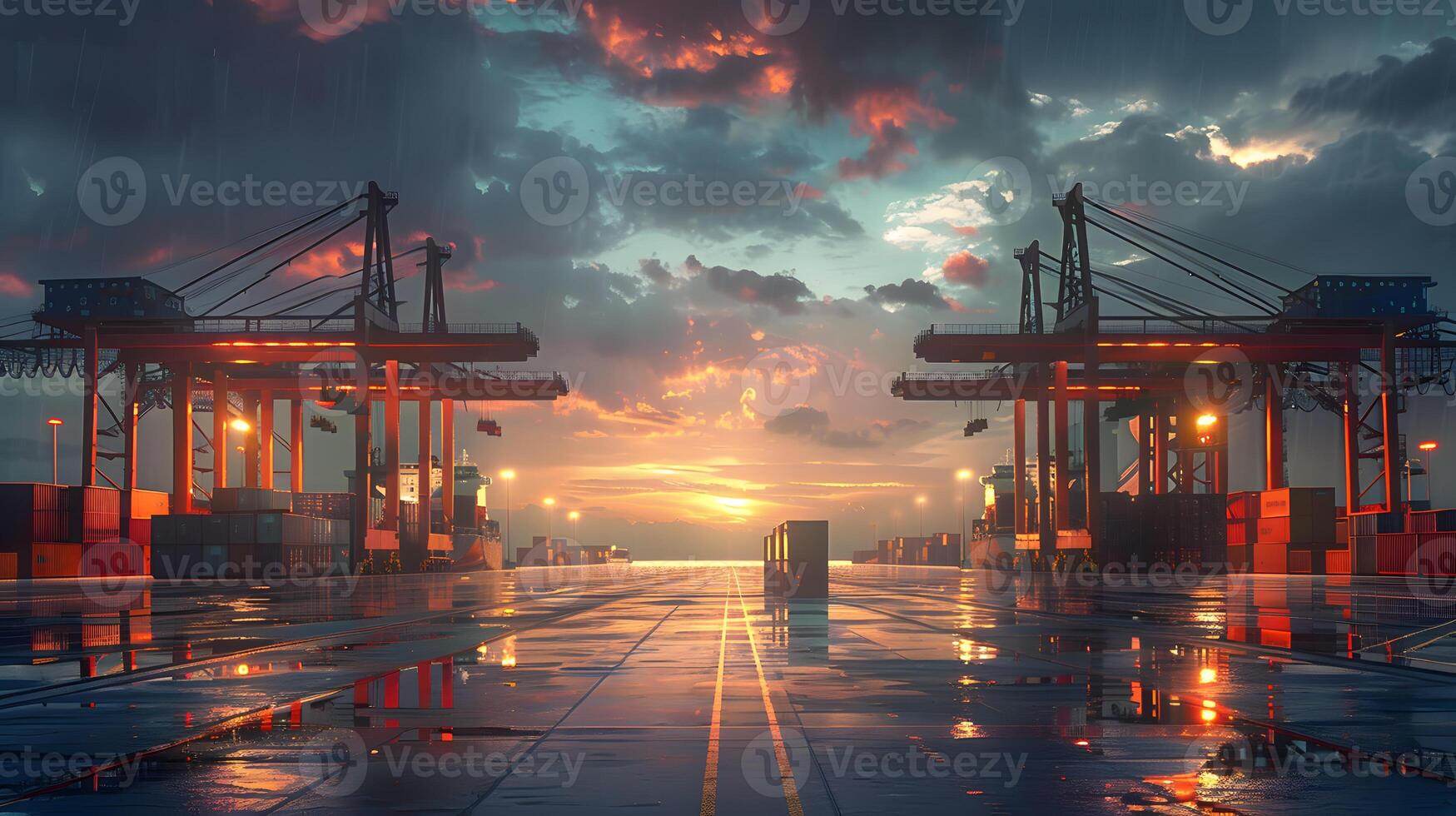 AI generated A ship for transporting cargo containers and also unloading it at the docks of a cargo port. AI Generated photo