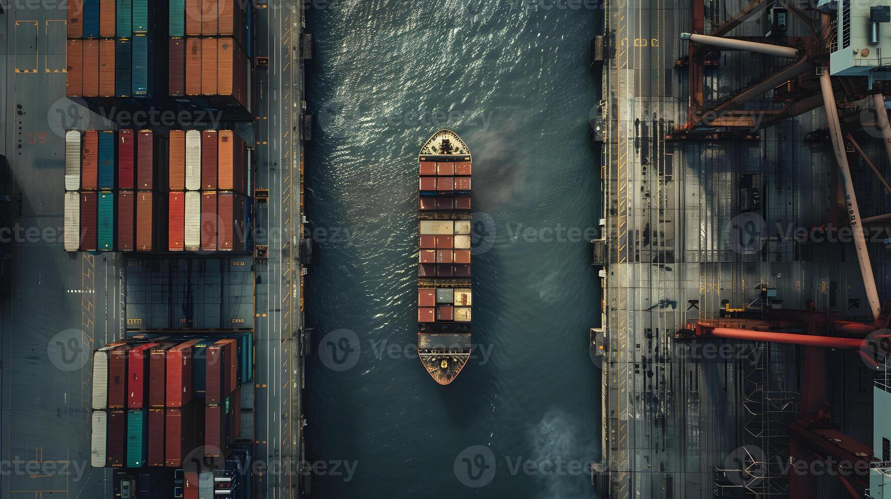 AI generated A ship for transporting cargo containers and also unloading it at the docks of a cargo port. AI Generated photo