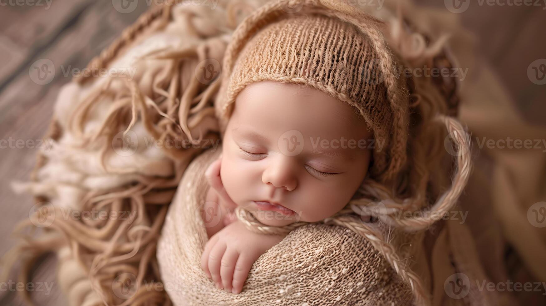 AI generated A beautiful newborn baby in soft comfortable clothes. AI Generated photo