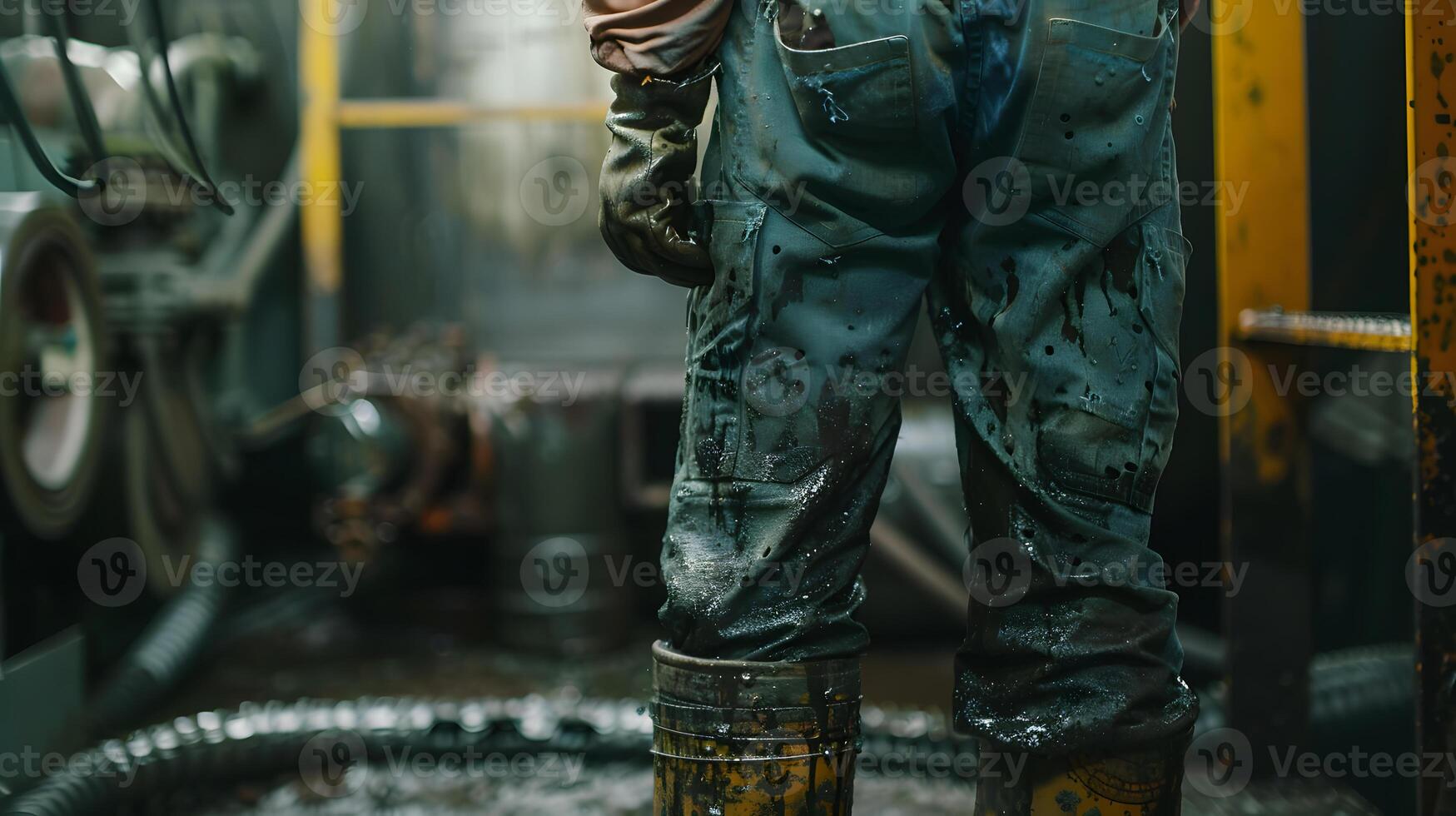 AI generated Portrait of a working man in a uniform and a hard hat. AI Generated photo
