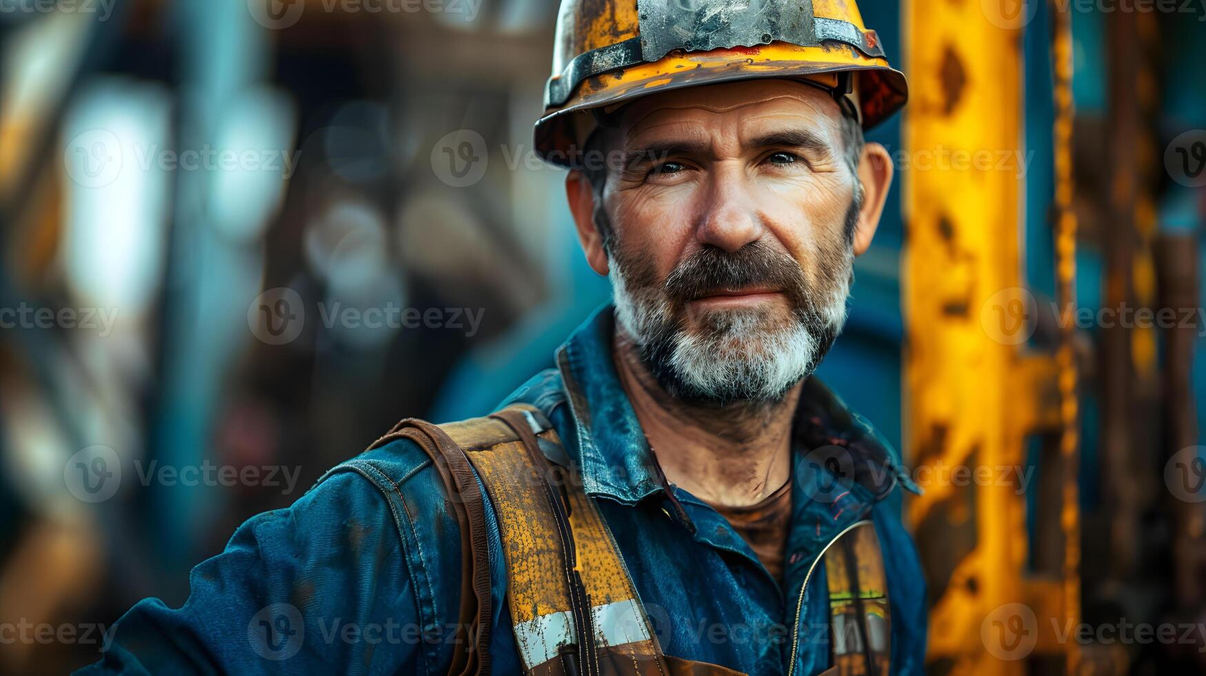 AI generated Portrait of a working man in a uniform and a hard hat. AI Generated photo