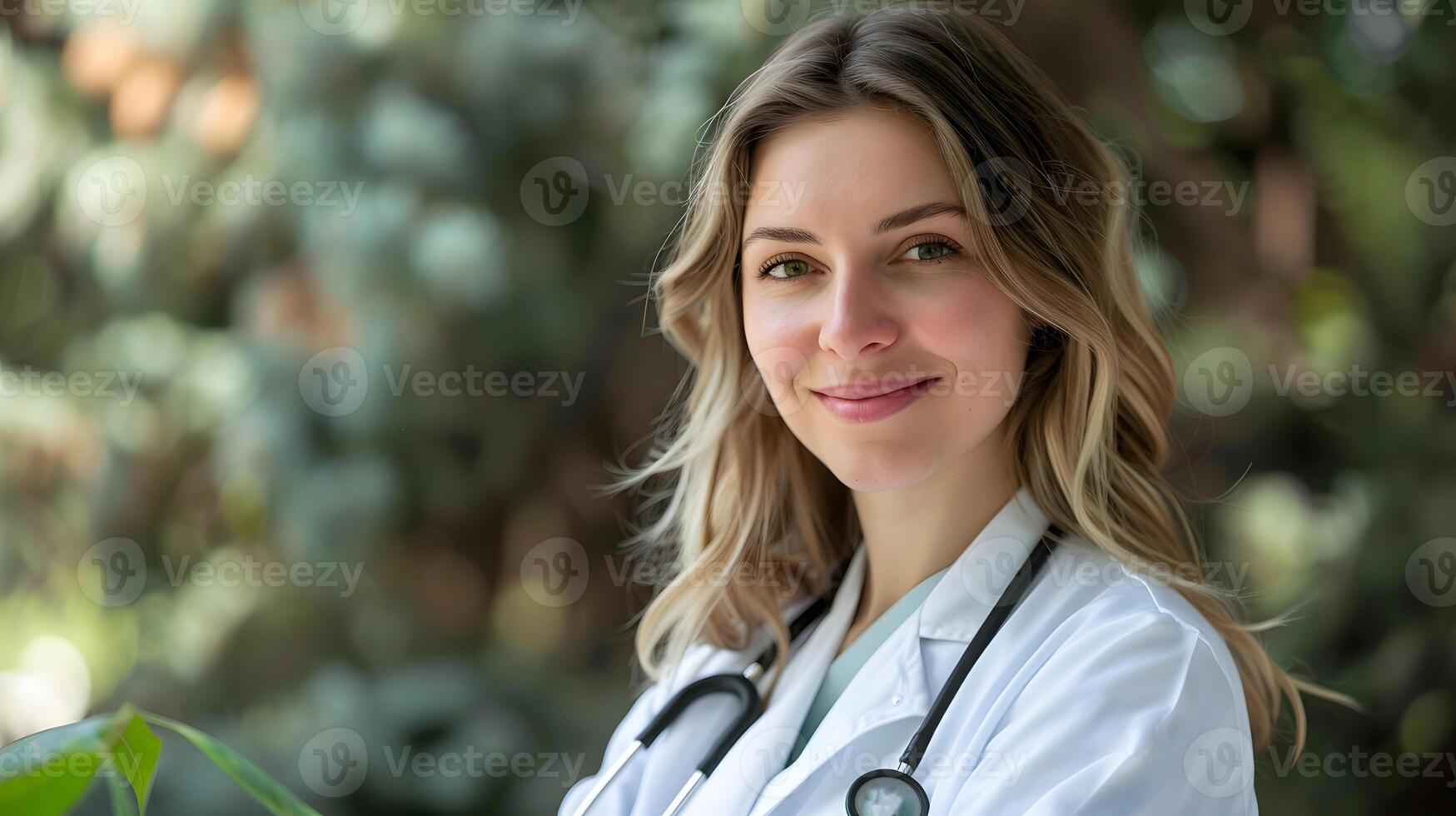 AI generated Portrait of a female medical worker with a stethoscope. AI Generated photo