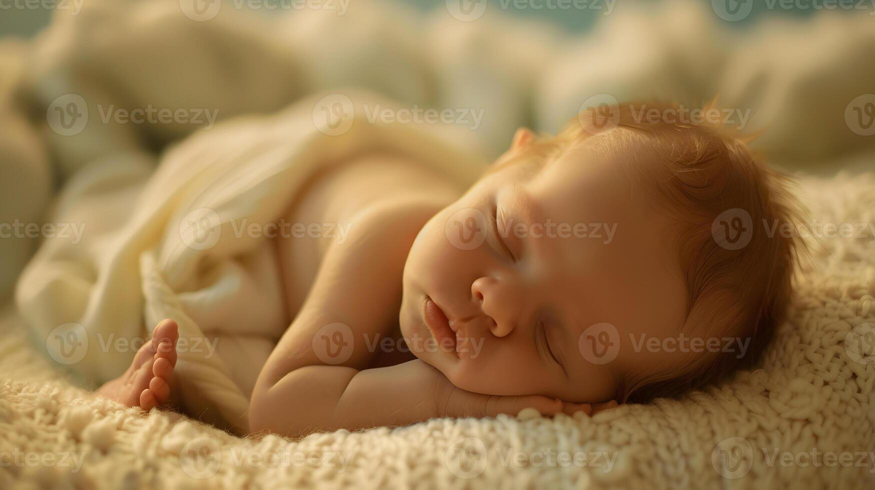 AI generated A beautiful newborn baby in soft comfortable clothes. AI Generated photo