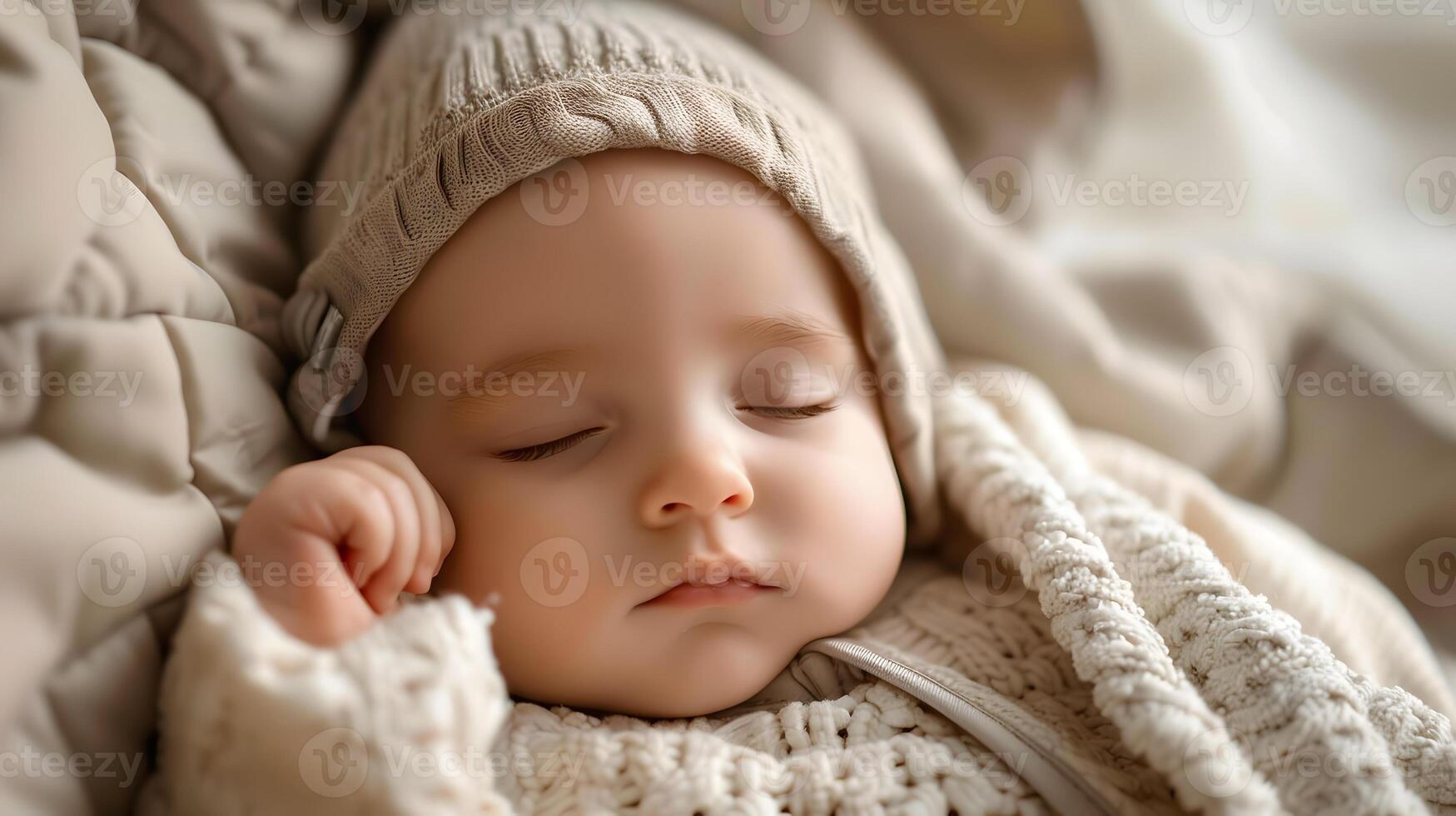 AI generated A beautiful newborn baby in soft comfortable clothes. AI Generated photo