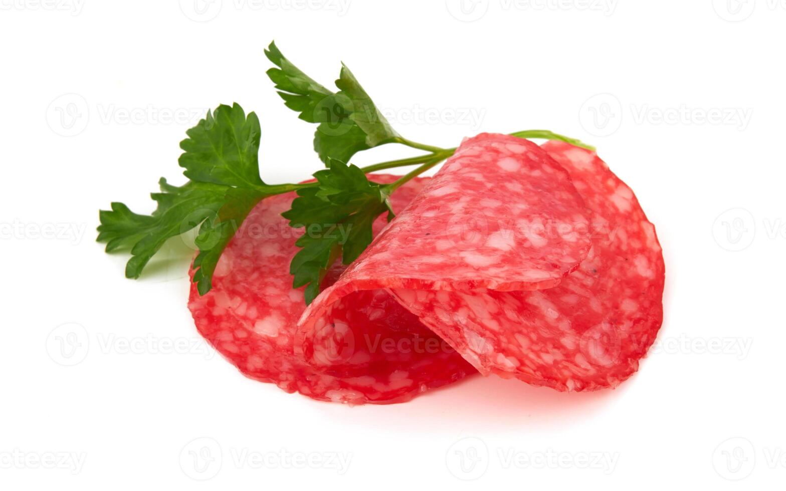Sausage slices isolated photo
