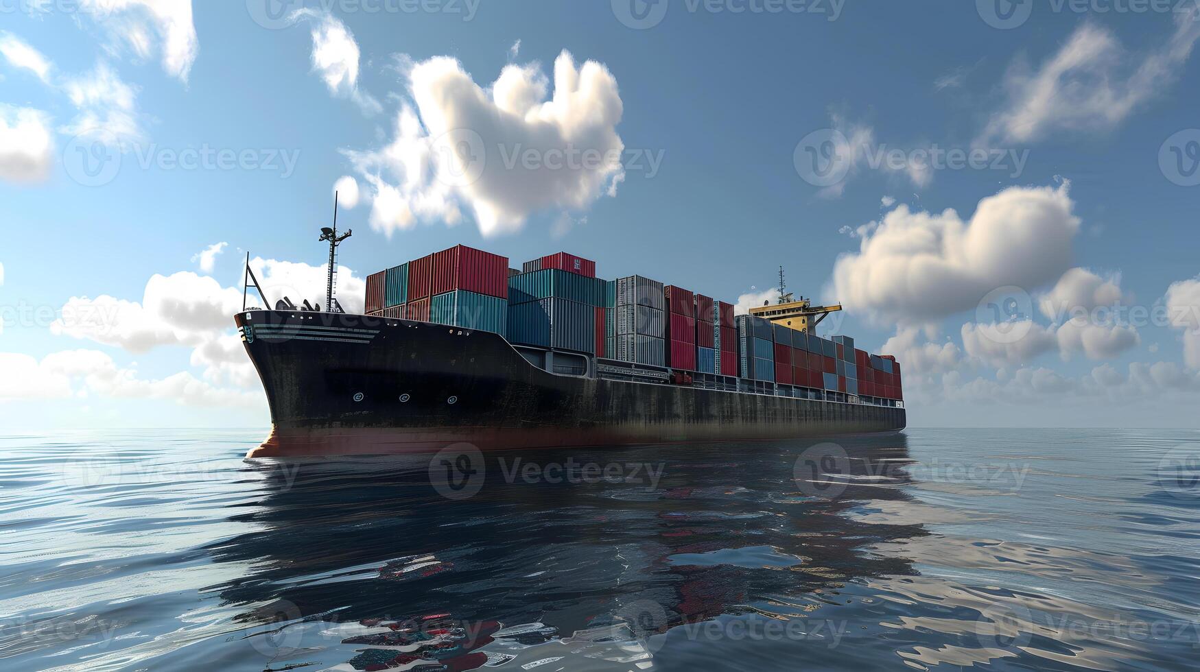 AI generated A ship for transporting cargo containers and also unloading it at the docks of a cargo port. AI Generated photo